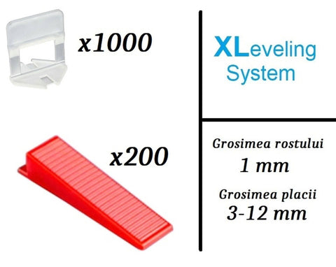 Pachet XLeveling PROFESIONAL, 1mm - nivelare gresie si faianta (1000Clips+200Pene)