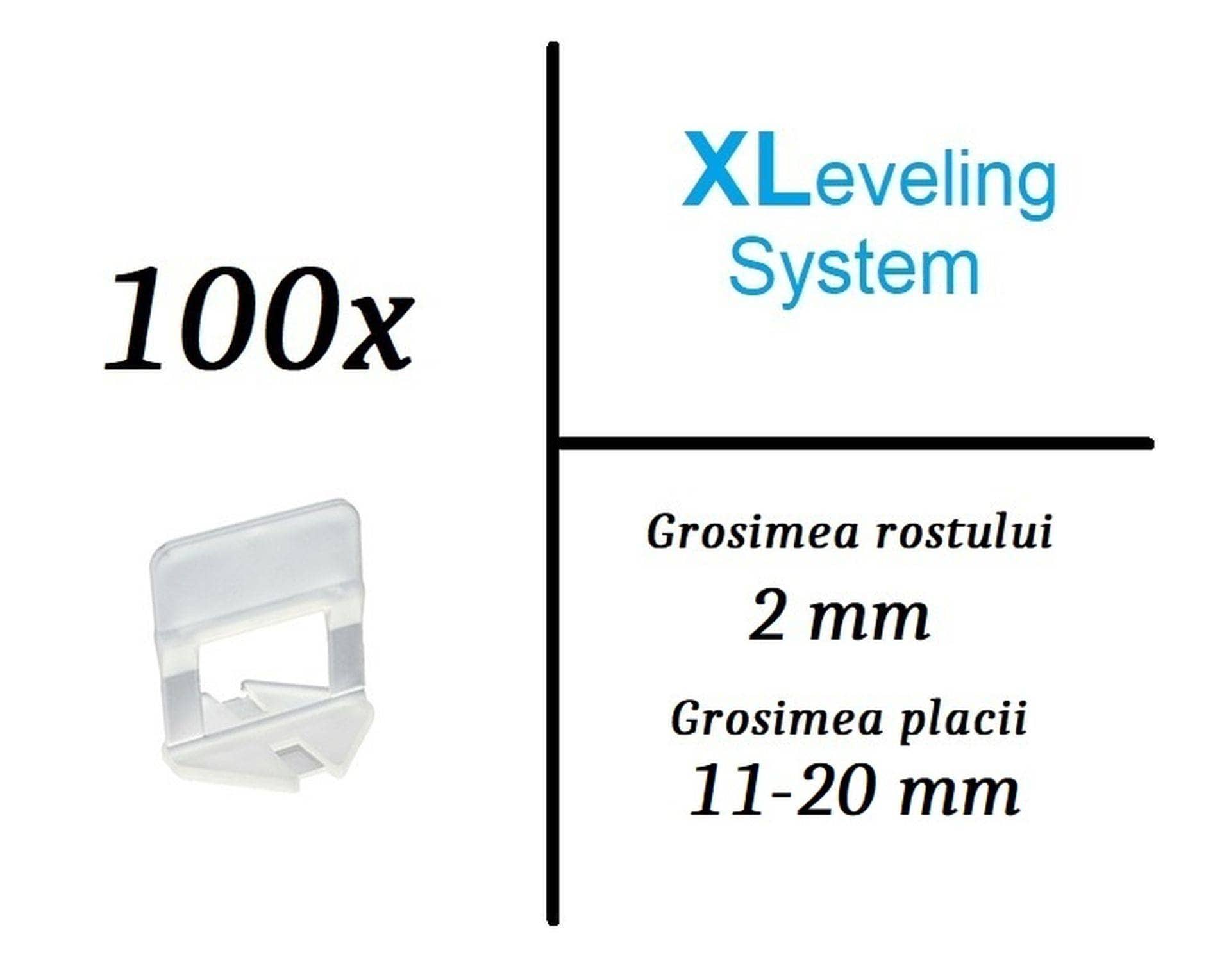 Suport, clips nivelare XLeveling 2mm placi groase - 100 buc